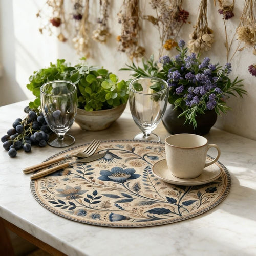 Middle East Style Floral Table Placemat Embroidery Round Dining Mat Home Decor