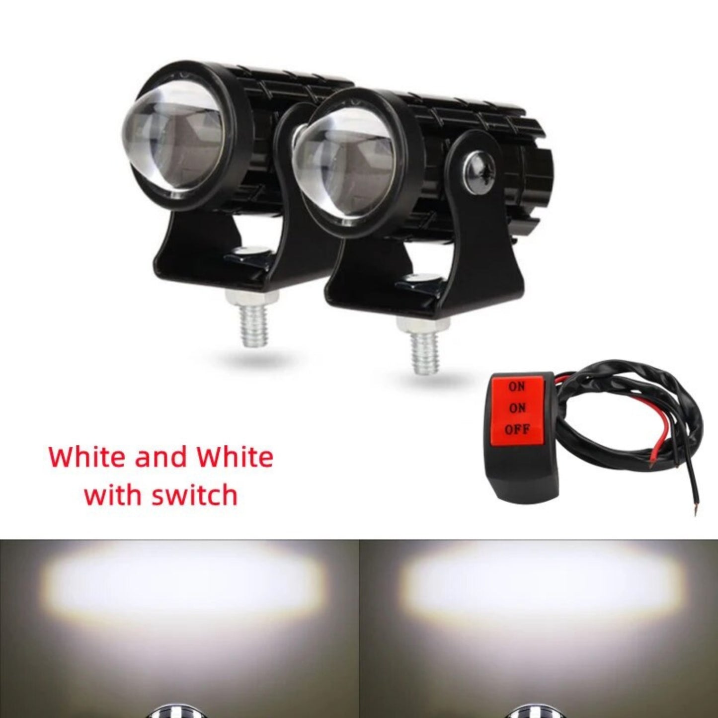 Universal Motorcycle LED Headlight Projector Lens Dual Color ATV Scooter Driving Lamp Fog Light Auxiliary Spotlight Lamp