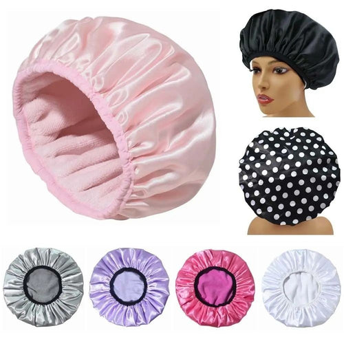 Shower Cap Terry Cloth Lined Bath Hair Cap Waterproof Long Hair Bath Hat Thick