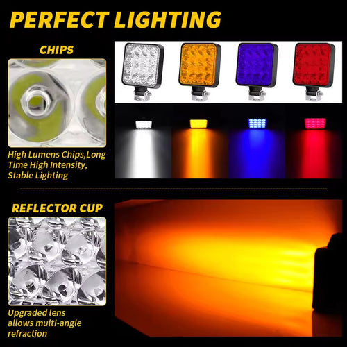 48W LED Work Light Bar 2V Waterproof Off Road Spotlight White Red Blue Yellow