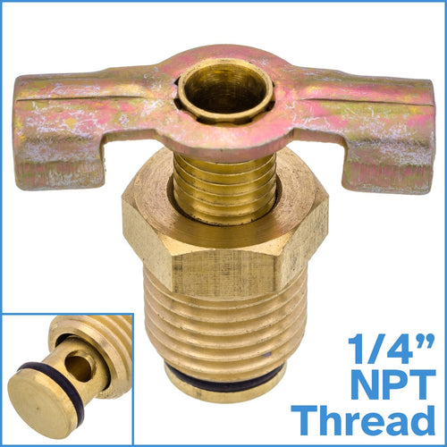 1/4" NPT Brass Drain Plug Valve Air Compressor Tank Fitting Rubber Seal T Handle