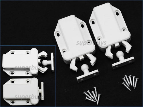 2 Set White Beetle Touch Latch Push In To Open Drawer Cabinet Door Catch Lock