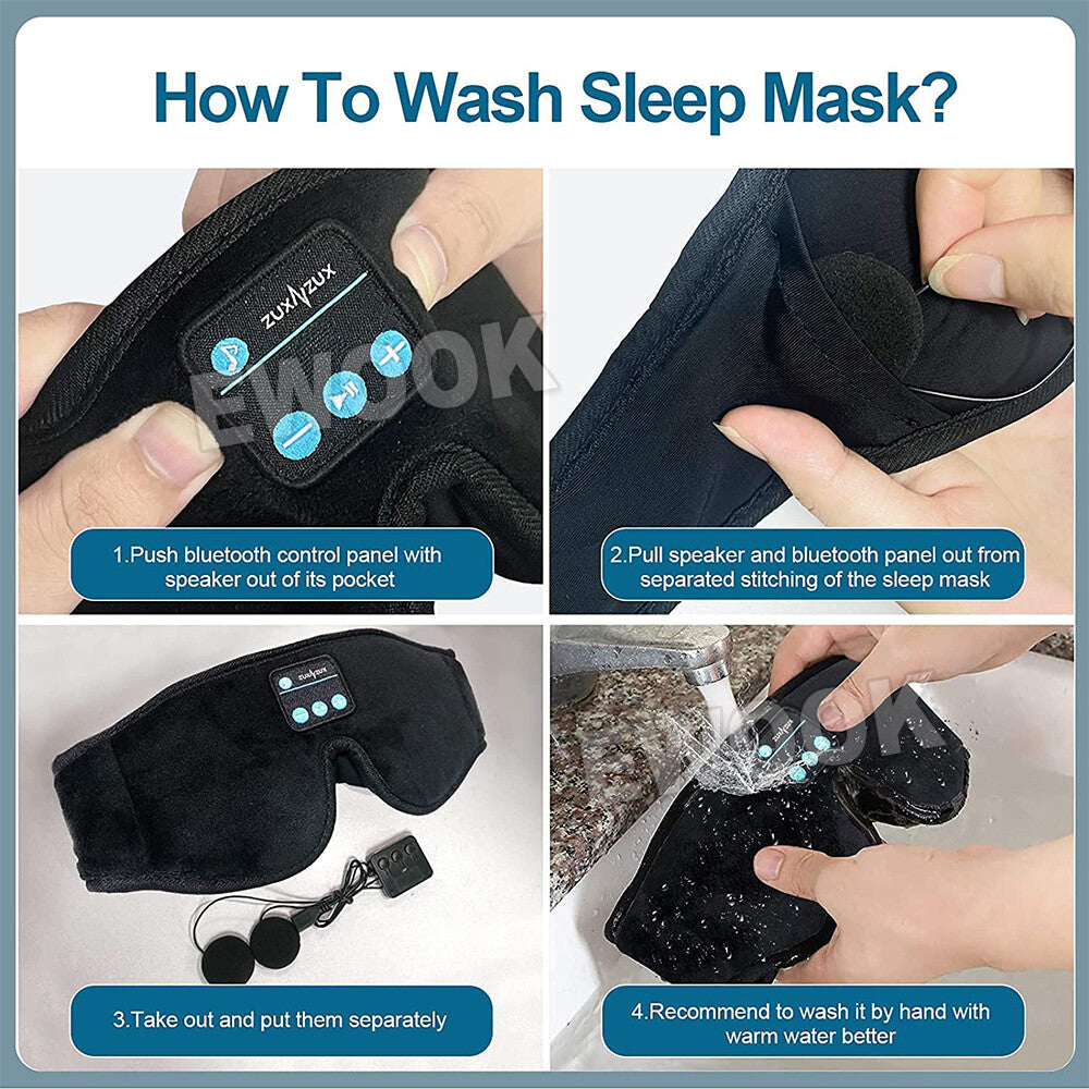 Wireless Bluetooth 5.0 Stereo Eye Mask Headphones Earphone Sleep Music Headband