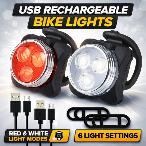 Rechargeable Bike Light Set LED Bicycle Lights Waterproof Headlight Front Rear