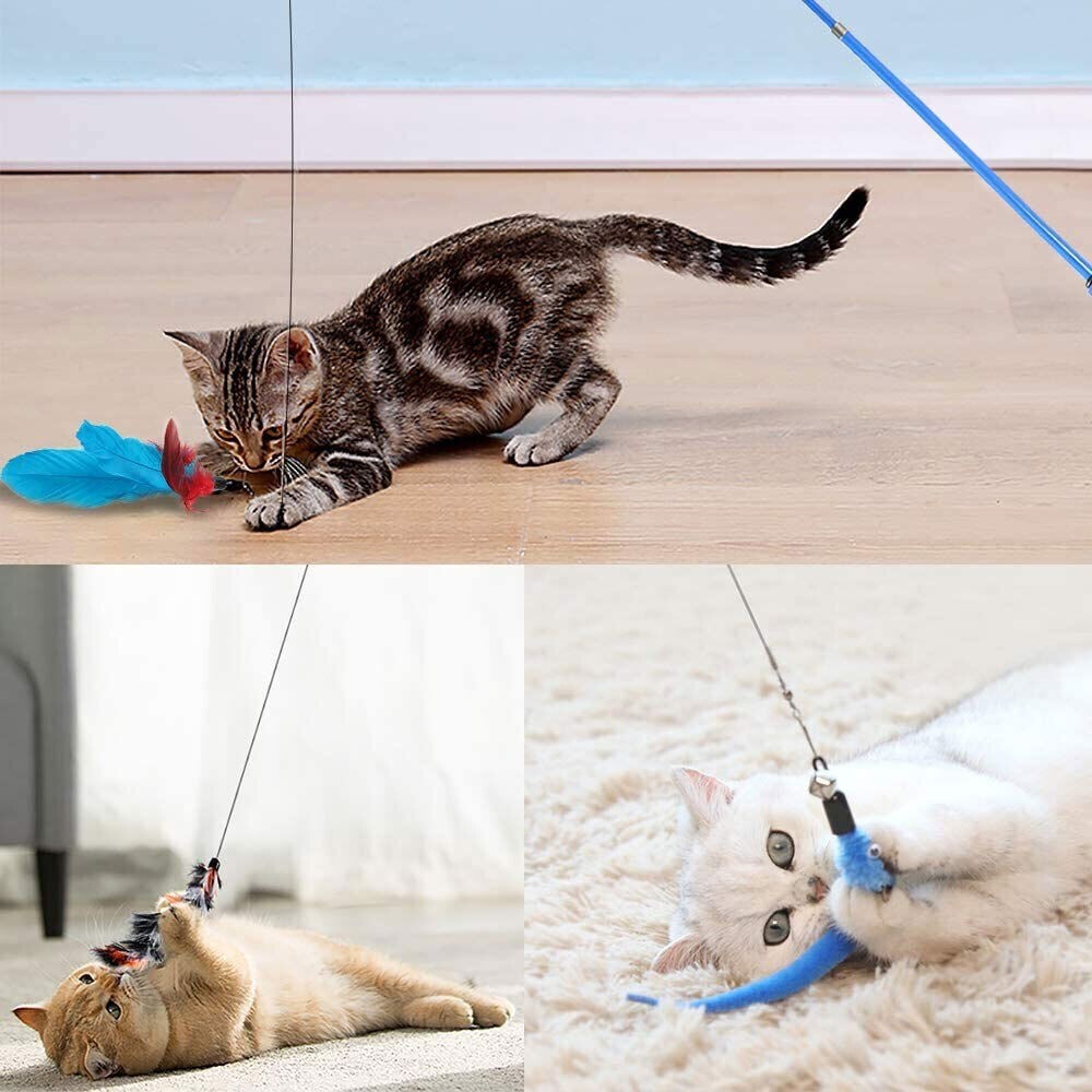 12PCS Kitten Cat Feather Toy Bell Wand Teaser Rod Interactive Play Pet Toys Gift