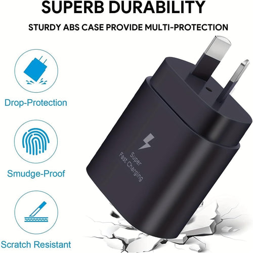 AU Plug Samsung S21 S20 FE S24 Ultra 25W Super Fast Charger Usb Type C Cargador A52 A72 S23+ Power Adapter For Galaxy Note 20 10