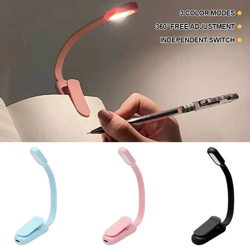 Mini Portable Clip-On Reading Lamp LED Night Light Book Light 3 Modes Brightness