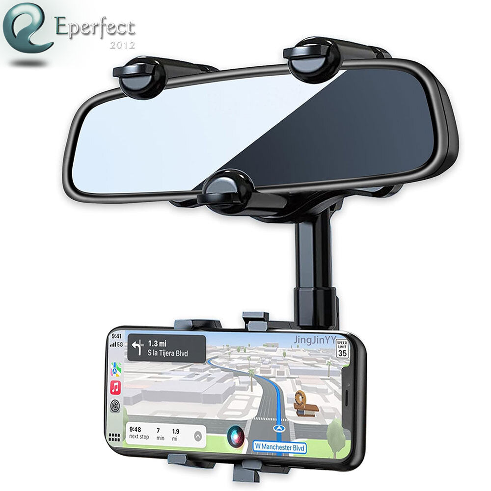 360° Rotate Rear View Mirror Car Phone Holder Cradle GPS Stand Universal Mount