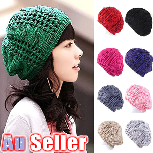 Women Lady Beret Cap girl Slouch Knitted Crochet Winter Beanie Hat Warm Baggy