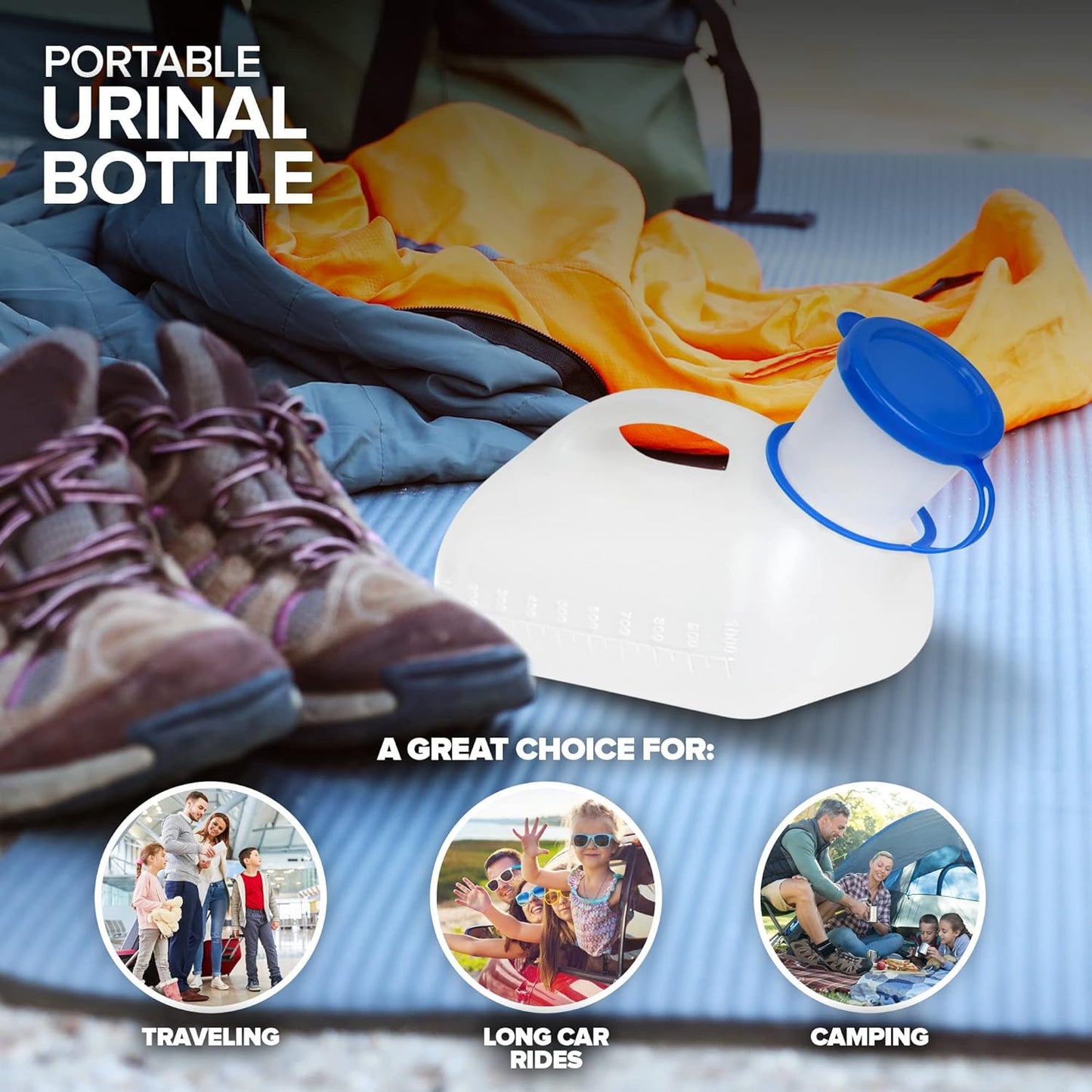Unisex Urine Bottle 1000ml Portable Pee Bottle with Funnel Bedside Male Female