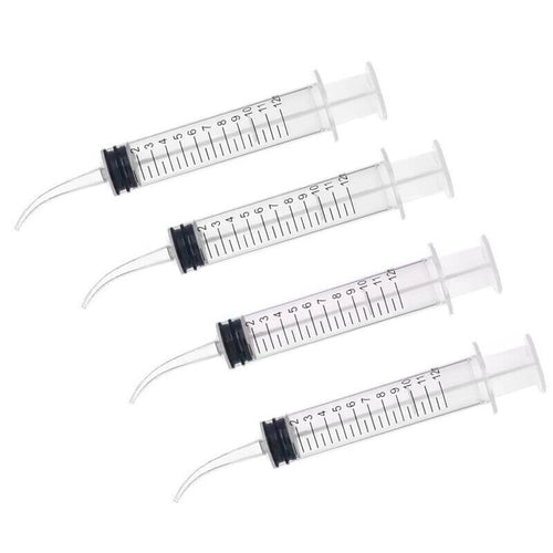 4PCS Dental Syringe 12ml Disposable Oral Irrigation Curved Tip Elbow Lab AU