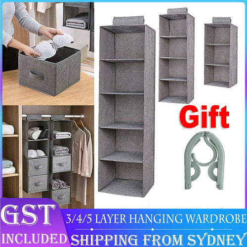 3/4/5 Layer Hanging Organiser Clothes Storage Wardrobe Garment Shelves Shoe Tidy