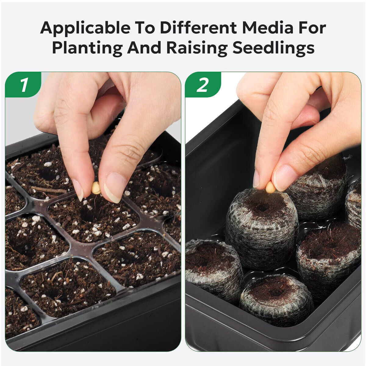 Seed Starter Tray Set 3X 5X 12 Cell Black Plant Nursery Grow Box Propagation Kit