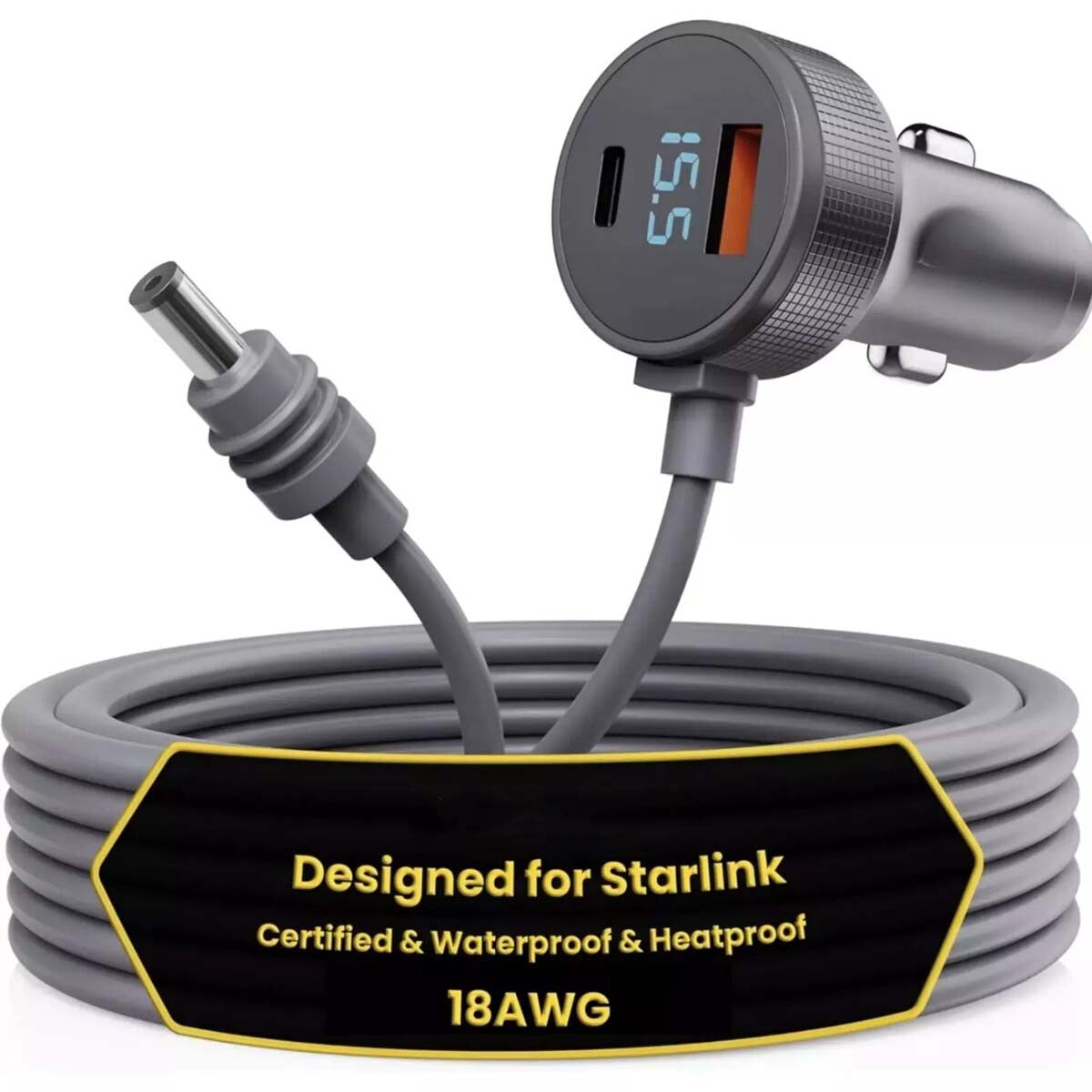 3/5m For Starlink Mini DC 12V-24V Plug-N-Play Power Cable USB Fast Charge Ports