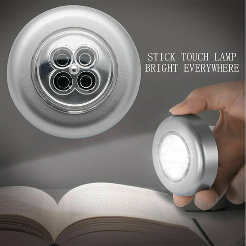 4 LED Touch Push Button lamp Light Self-Stick Long Battery Life Down Spot Light