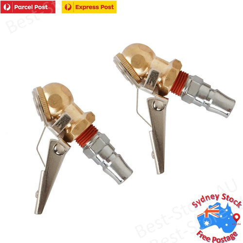 2pc Lock On Clip Inflator Steel Fitting Air Tyre Chuck Ball Tire Valve Stem