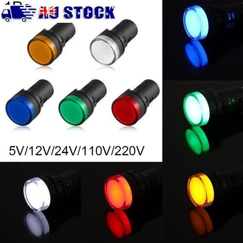 5V 12V 24V 110V 220V LED Indicator Pilot Light 22mm Panel Mount Signal Lamp