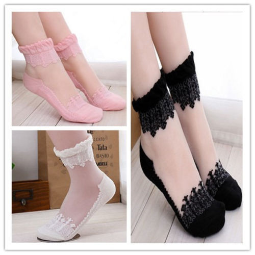 Colorful Ultra thin Transparent Crystal Lace Sock Elastic Short Women Socks