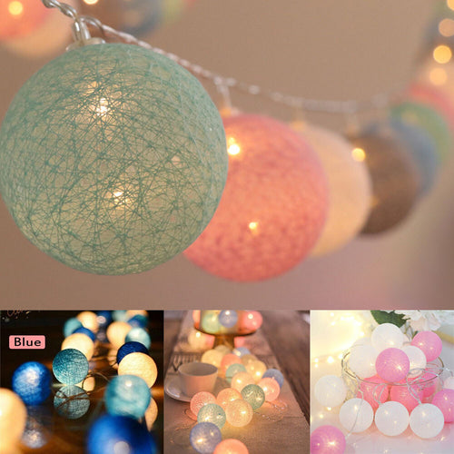 20 LED Cotton Ball Globe Garland String Fairy Lights Bedroom Wedding Home Decor