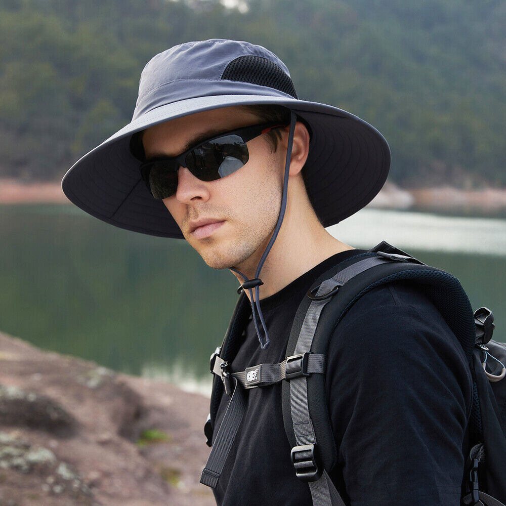Men Wide Brim Bucket Hat UV Protection Sun Cap Women Fishing Hiking Outdoor Gift