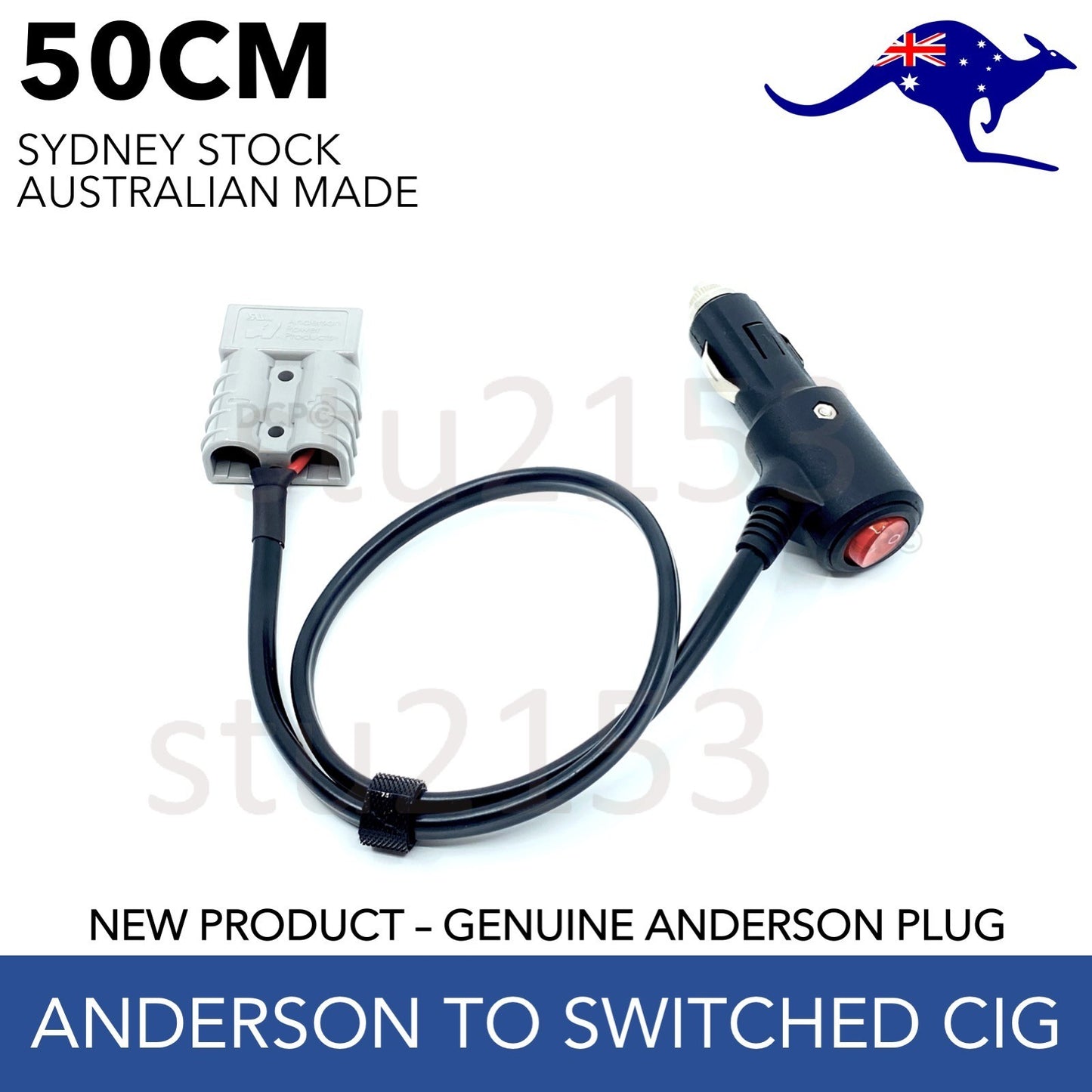 50 Amp Anderson Plug to Switched Cigarette Plug Adapter 50cm
