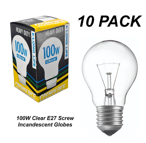 10 x 100W Clear Light Globes Bulbs E27 Screw Incandescent Dimmable Warm White