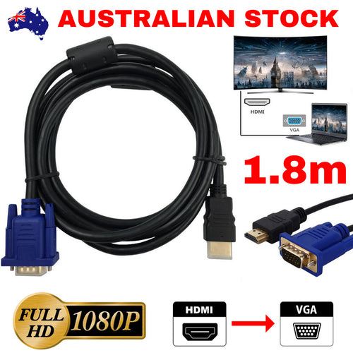1.8m HDMI to VGA Cable Adapter 1080P Gold Plated 15Pin Male Lead for HDTV PC TV