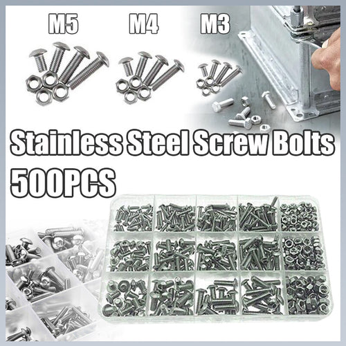 500PCS M3 M4 M5 Stainless Steel Hex Button Head Screw Bolt Nut Set Kit Bolt Kits