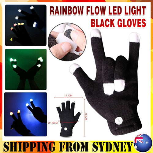 1Pair Rainbow Flow LED Light Black Glove Rave Party Glow Games Night mode Glove