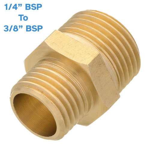 Brass 1/4" Male To 3/8" Male BSP Adapter Pipe Fitting Threaded Connector Coupler