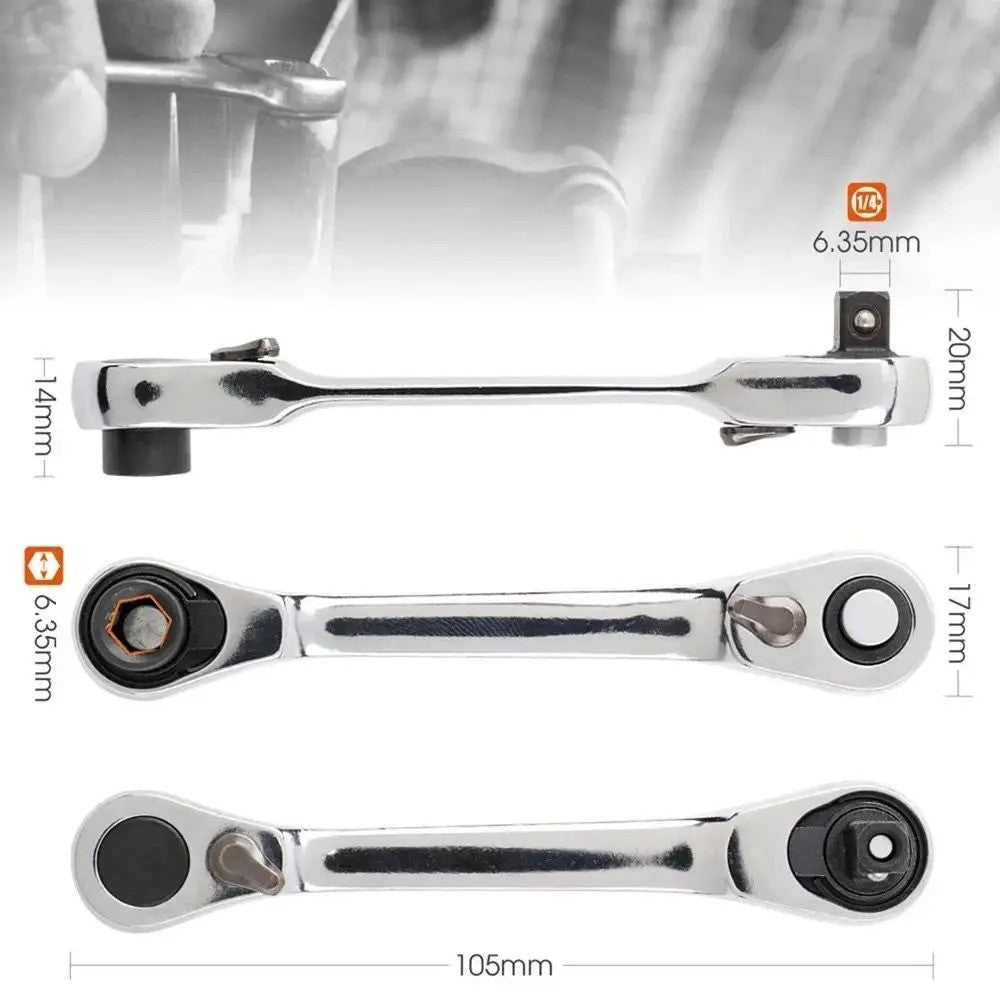Mini Treble 1/4 Ratchet Wrench Double Ended Quick Socket Ratchet Wrench Screwdri