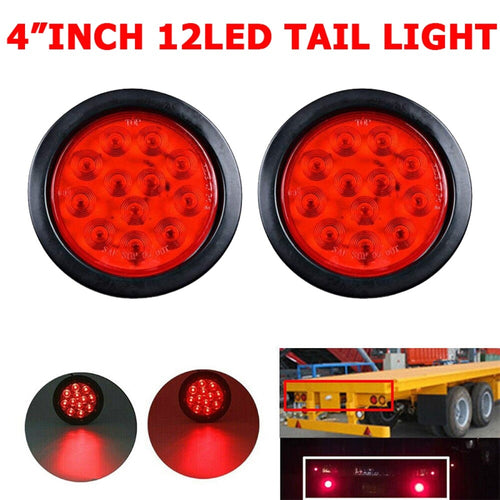 2Pcs Round LED Tail Lights Reverse Blinker Stop Brake Lamp Trailer Truck Lights