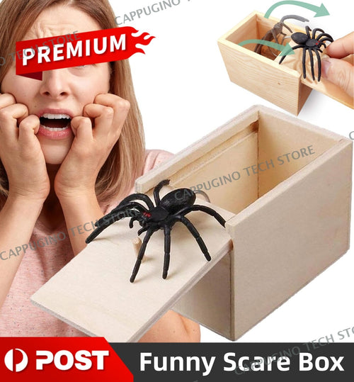 Funny Scare Box Wooden Prank Spider Hidden In a Case Joke Toy Halloween Gift BK