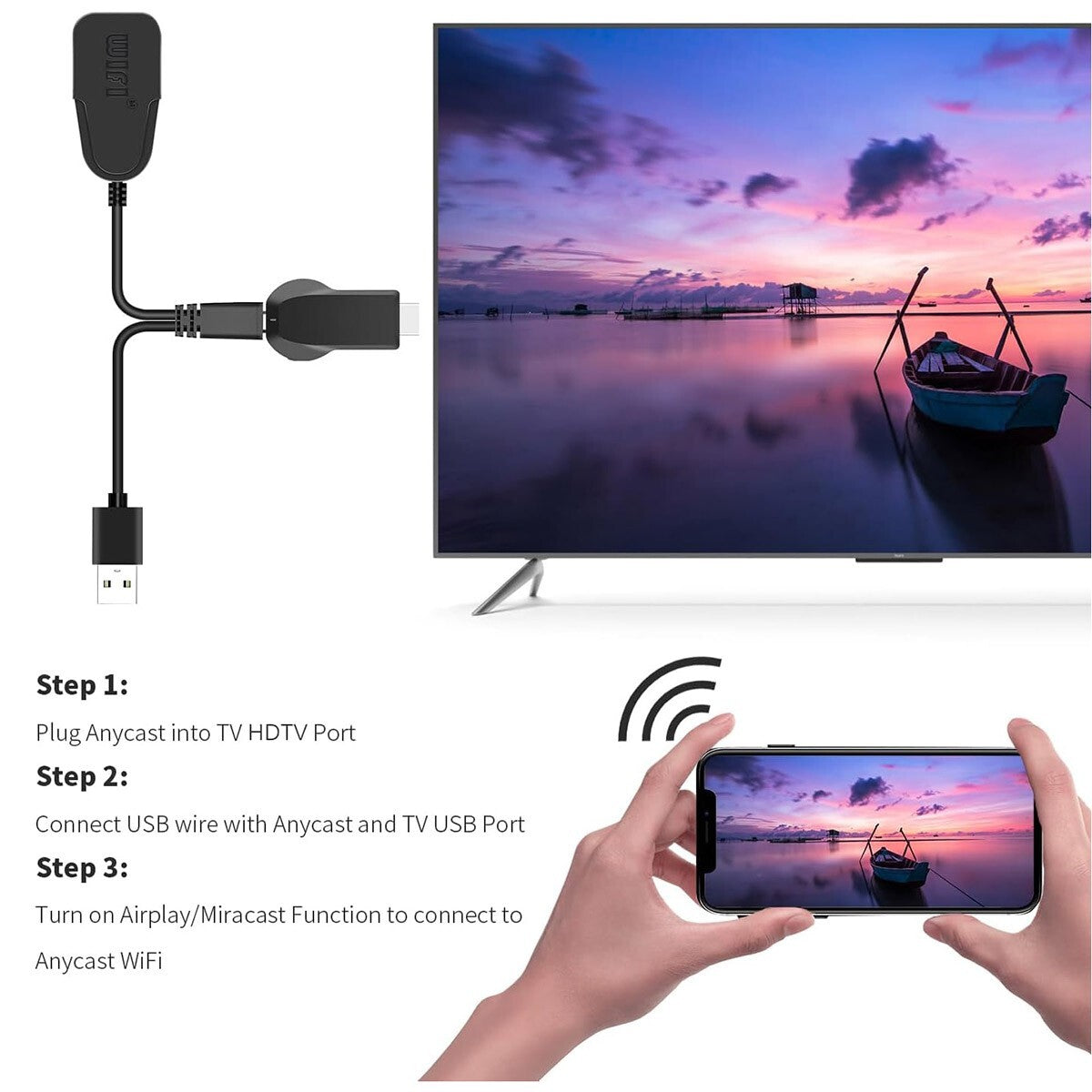 1080P Wireless Wifi Screen Cast Anycast M2 Mobile Phone Mirror Compatible with Apple Android
