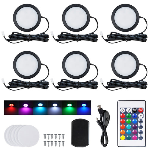 USB LED Under Cabinet Light Kit RGB Puck Lamp Counter Kitchen Display Dimmable
