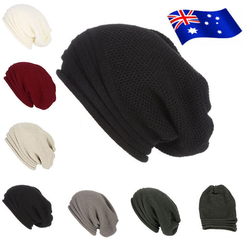 Men Women Baggy Cap Slouch Oversize Hat Ski Beanie Winter Knitted Warm Outdoor