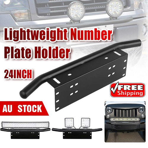 24'' Bull Bar Front Bumper License Number Plate Mount Bracket LED Light Holder