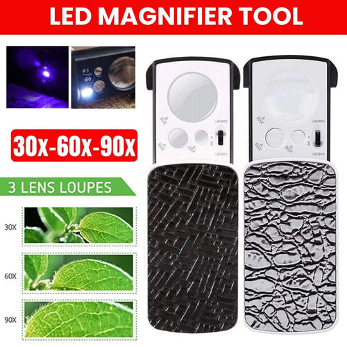 30x 60x 90x Jewellers Loupe LED Magnifier Loop Side Light Magnifying Glass Lens