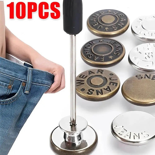 10Pcs Metal Jeans Buttons 17mm Replacement No-Sewing Screw Button Repair Kit