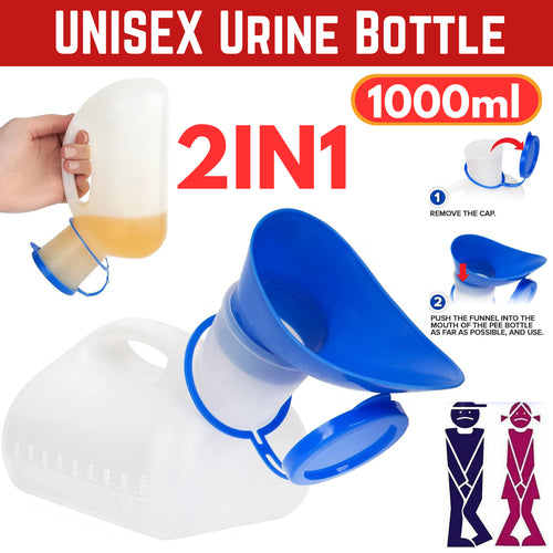 Unisex Urine Bottle 1000ml Portable Pee Bottle with Funnel Bedside Male Female