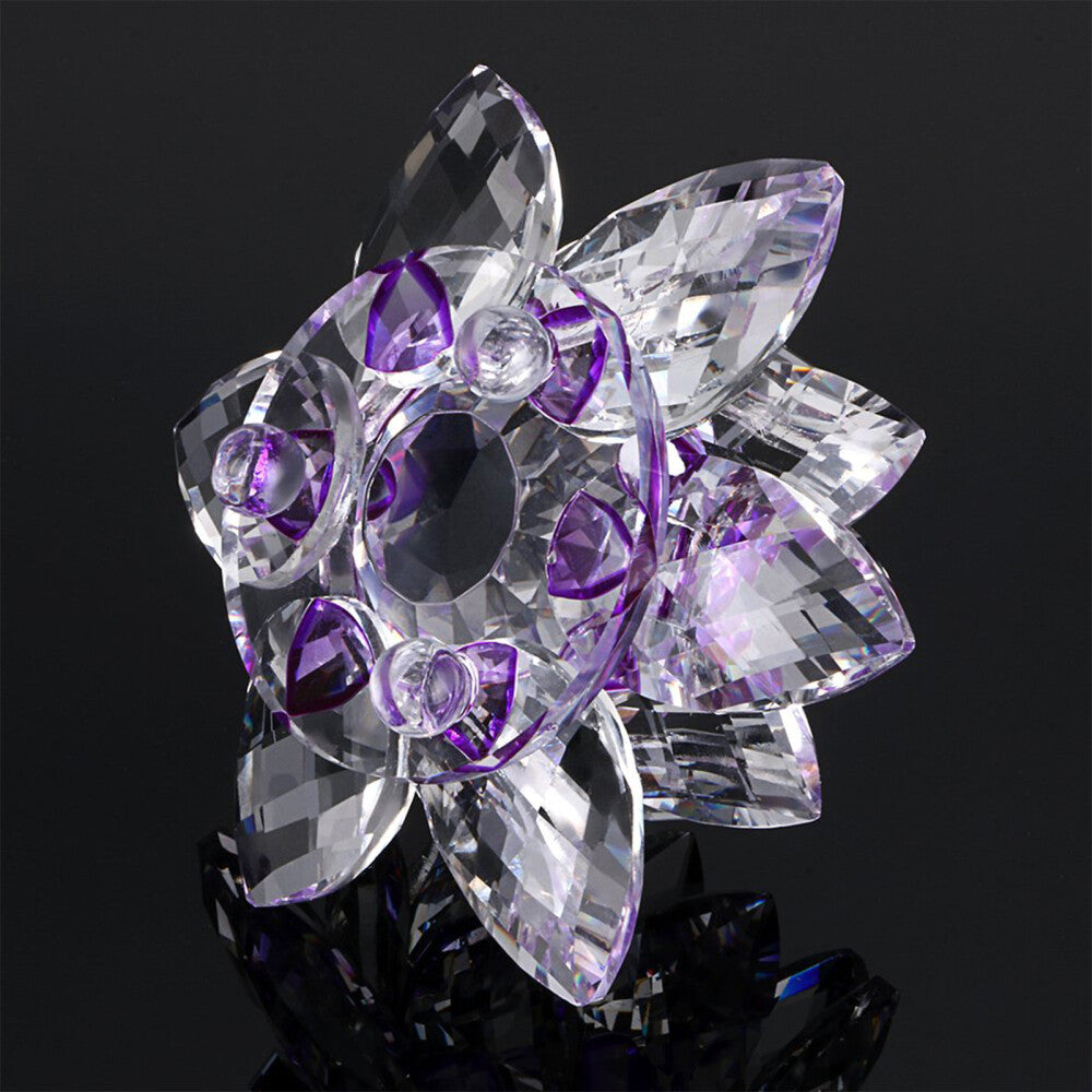 Feng Shui Quartz Crystal Lotus Flower Crafts Glass Paperweight Ornament Figurine