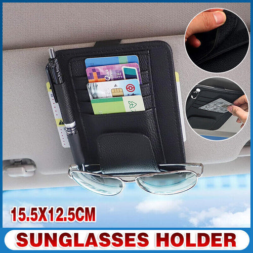 Sun Visor Organizer Sunglasses Holder Card Storage PU Leather Pouch Car Black AU