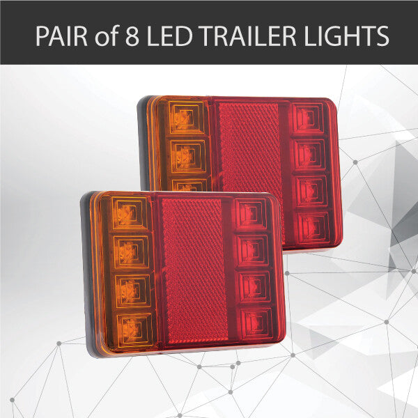 Pair of 8 LED TRAILER LIGHTS TAIL LIGHTS TRAILER TRUCK CARAVAN 115 x 90 x 21MM