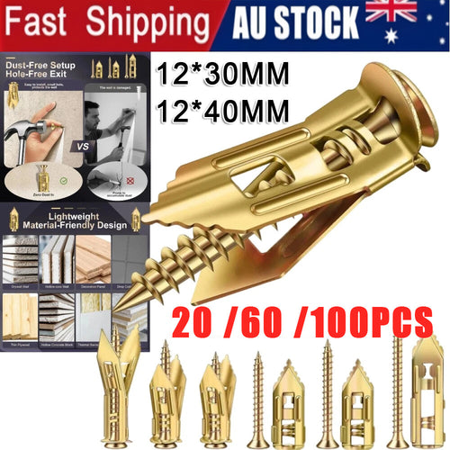 50-100PC Drywall Self-Drilling Anchors With Screws Kit No Drill Or Holes In Wall