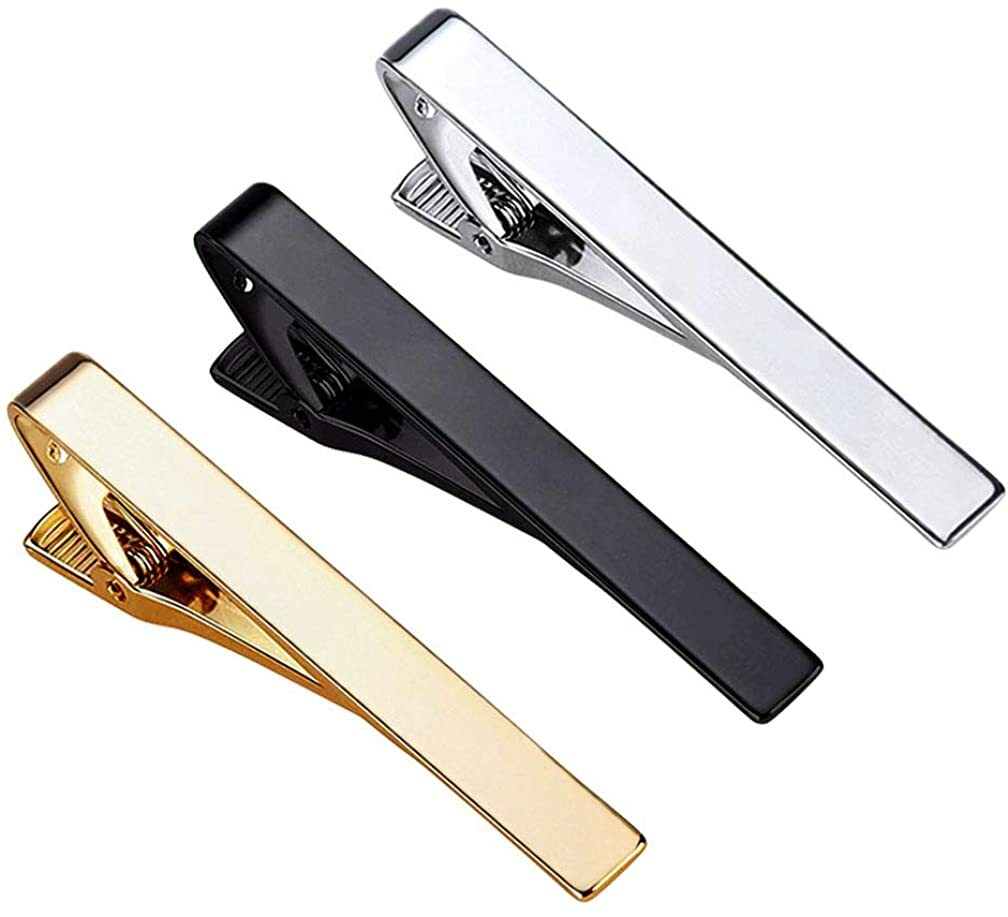 3 Pcs Tie Clips for Men Tie Bar Set for Wedding Business Metal Necktie Tie Clips