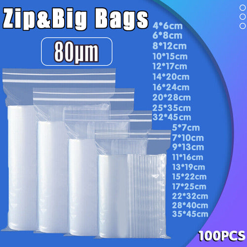100-1000x Bulk Resealable Zip Bags PE Clear Plastic Bag Zipper AU STOCK NEW