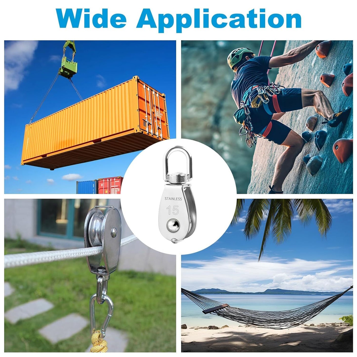 10pcs M15 Single Pulley Block, 304 Stainless Steel Hanging Wire Towing Wheel