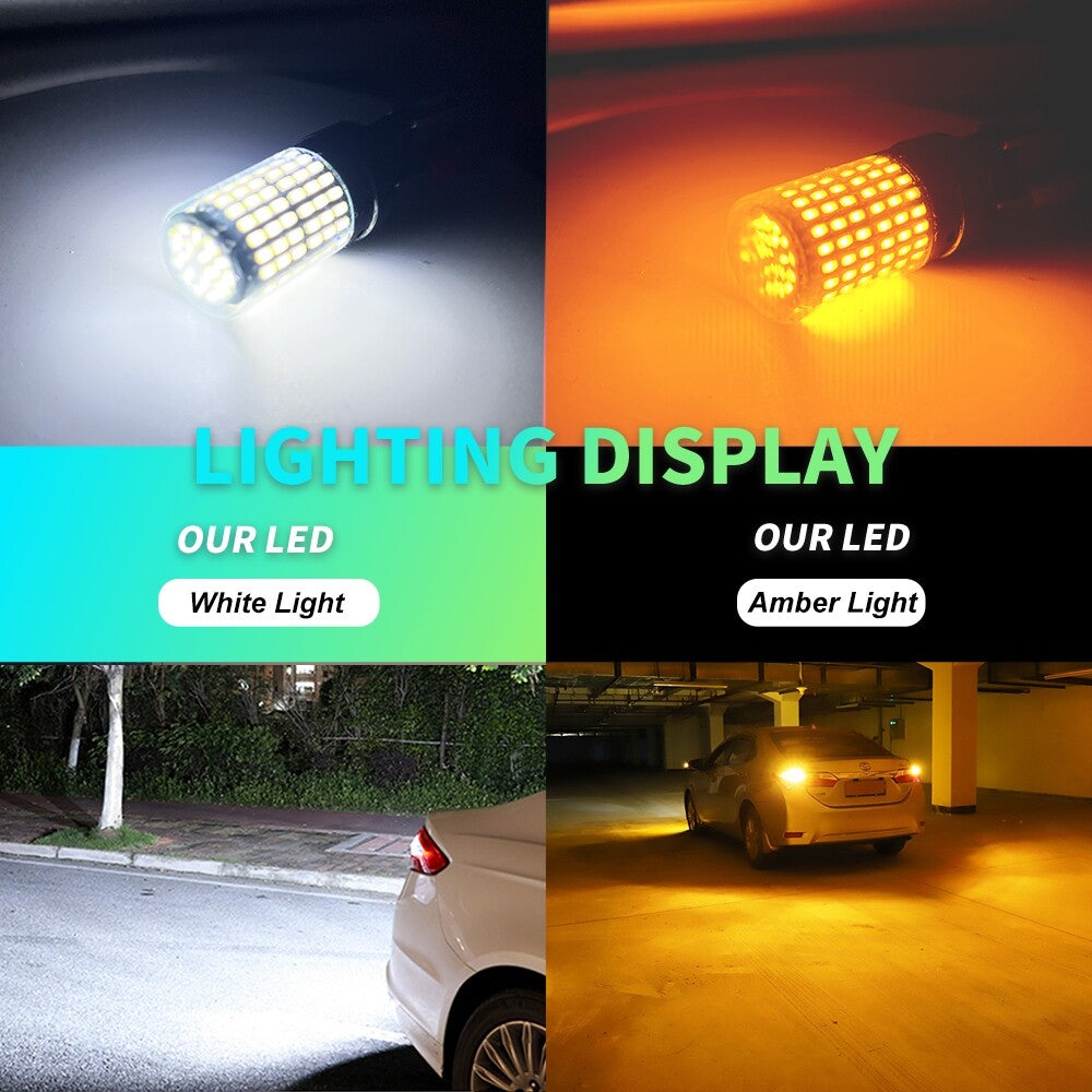 2 x BA15S 1156 12V 2100LM Cool White LED 144SMD 360 degree super Bright (2pcs)