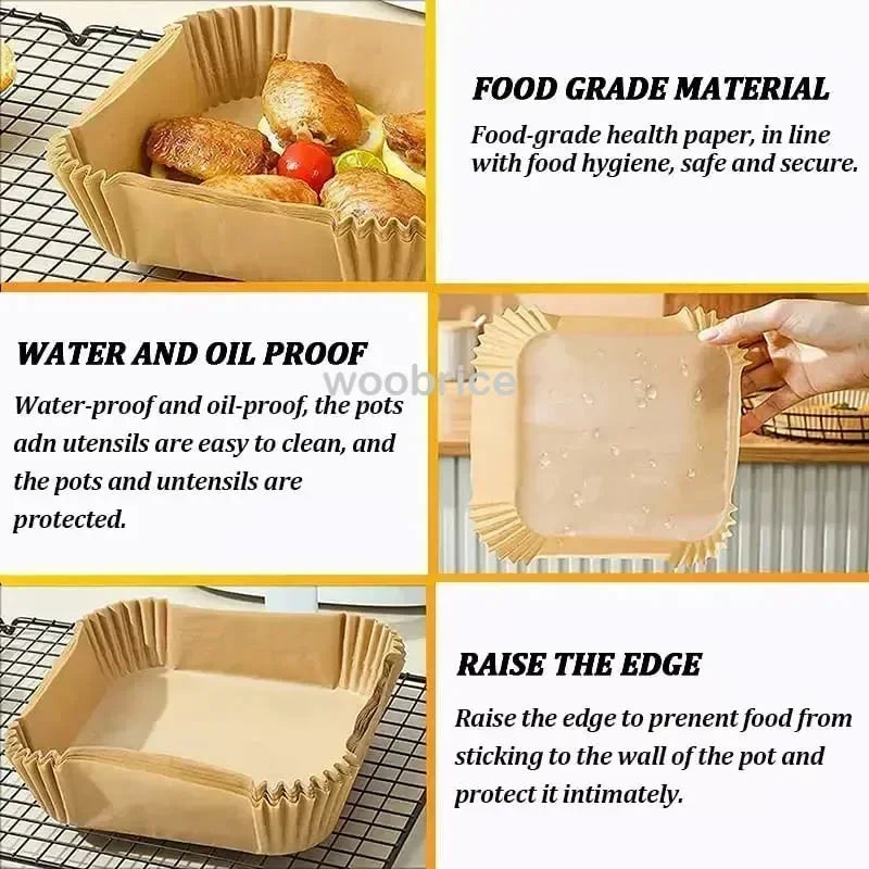 100pcs Air Fryer Disposable Paper Liner Square Food Grade Parchment Paper Liners