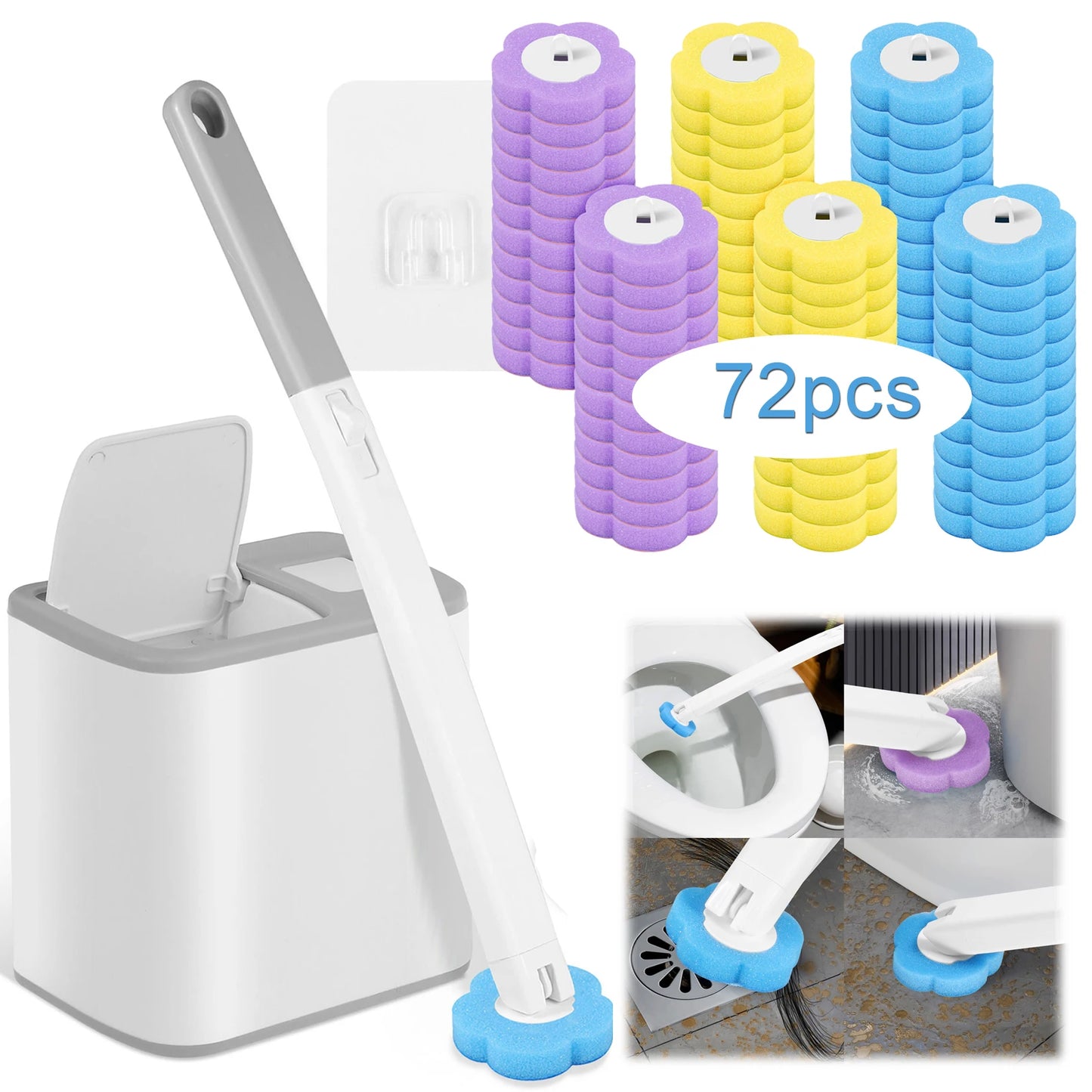Toilet Brush and Holder Set with Disposable Refills Replacement Head Cleaning Kit Bathroom Cleaning Brush WC Accessories Tool